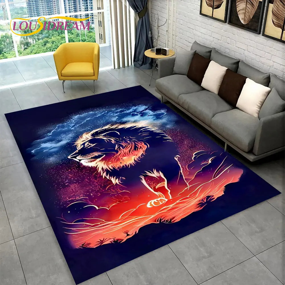 Dream Lion Animal 3D Area Rug Large,Carpet Rug for Living Room Bedroom Sofa Doormat Decoration,Kid Play Non-slip Floor Mat