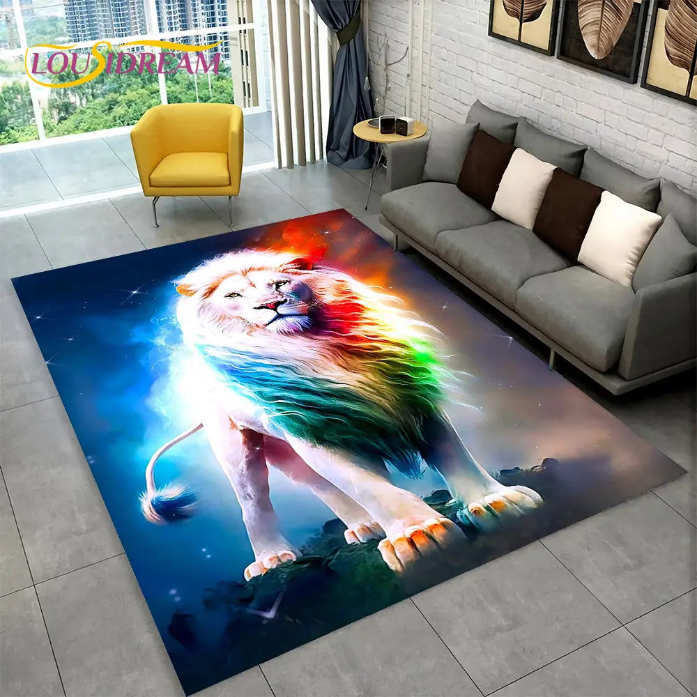 Dream Lion Animal 3D Area Rug Large,Carpet Rug for Living Room Bedroom Sofa Doormat Decoration,Kid Play Non-slip Floor Mat