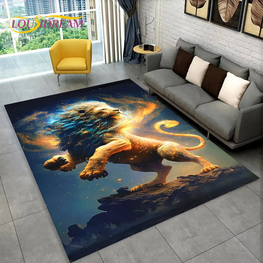 Dream Lion Animal 3D Area Rug Large,Carpet Rug for Living Room Bedroom Sofa Doormat Decoration,Kid Play Non-slip Floor Mat