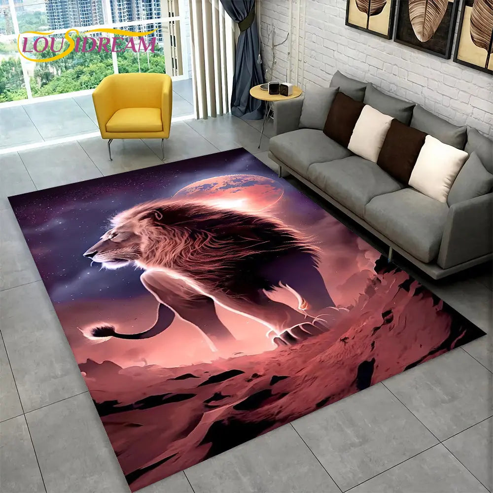 Dream Lion Animal 3D Area Rug Large,Carpet Rug for Living Room Bedroom Sofa Doormat Decoration,Kid Play Non-slip Floor Mat