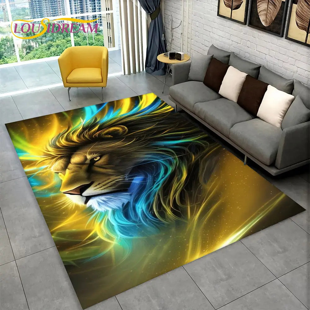 Dream Lion Animal 3D Area Rug Large,Carpet Rug for Living Room Bedroom Sofa Doormat Decoration,Kid Play Non-slip Floor Mat