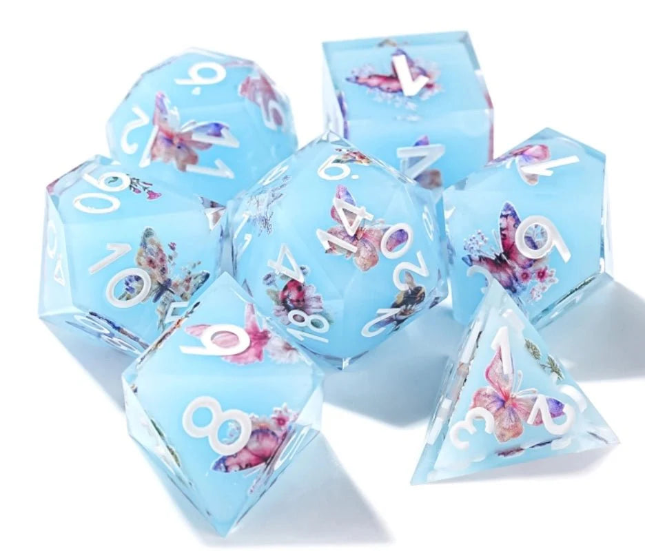 Dream Series-Light Blue Butterfly Resin DND Dice Set