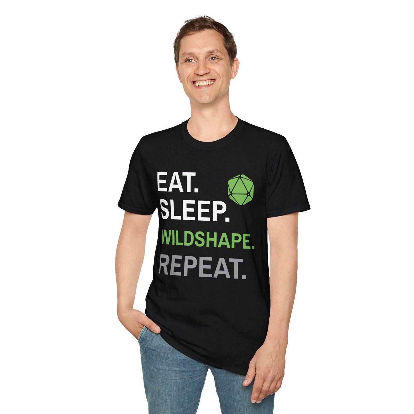 Druid Class T-Shirt – 'Eat, Sleep, Wildshape, Repeat' - Navy / S