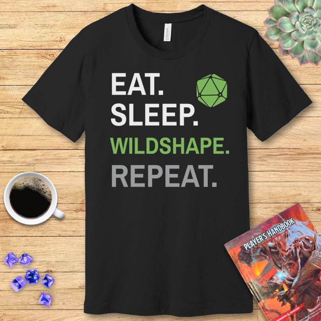 Druid Class T-Shirt – 'Eat, Sleep, Wildshape, Repeat' - Navy / S