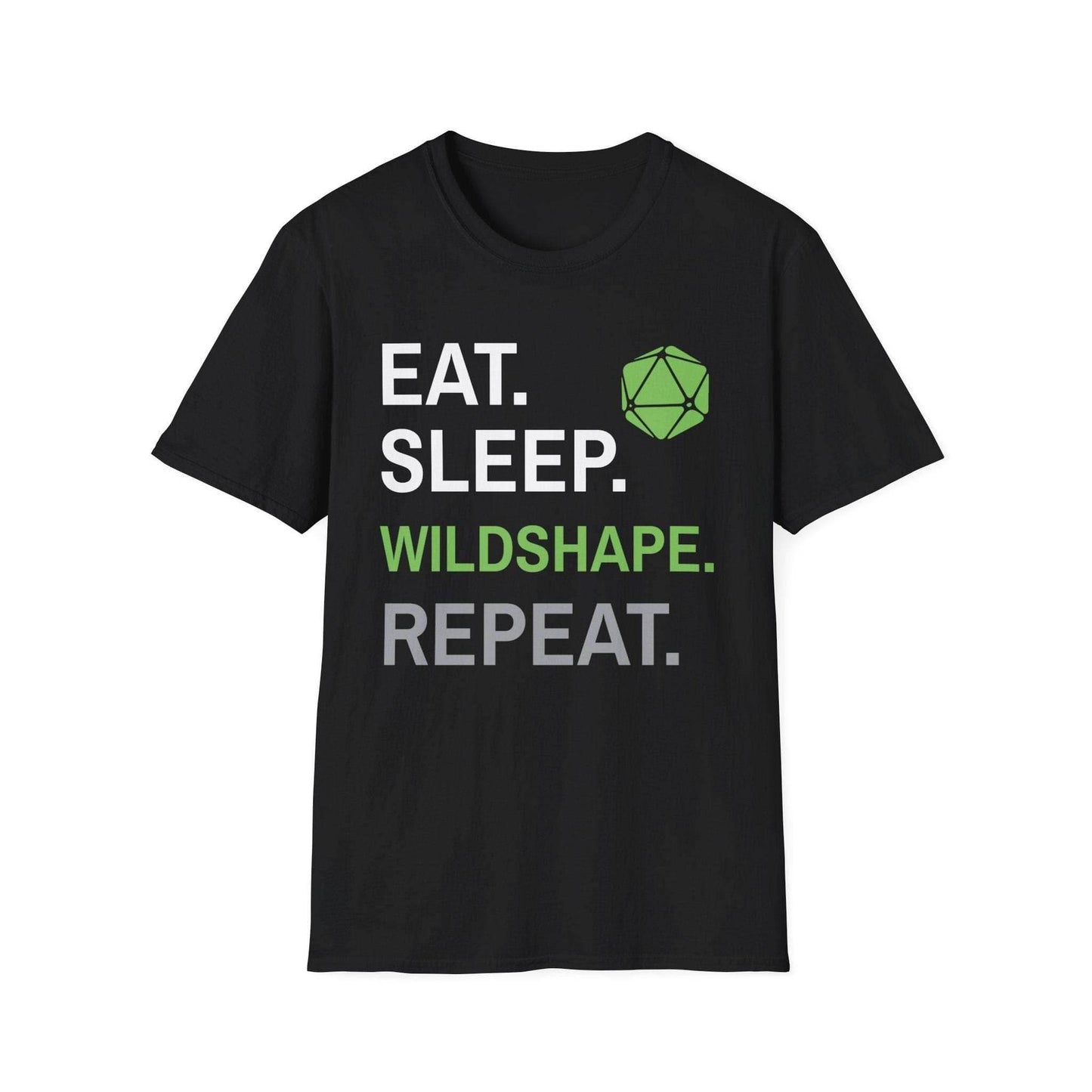 Druid Class T-Shirt – 'Eat, Sleep, Wildshape, Repeat' - Black / S