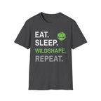 Druid Class T-Shirt – 'Eat, Sleep, Wildshape, Repeat' - Dark Heather / S