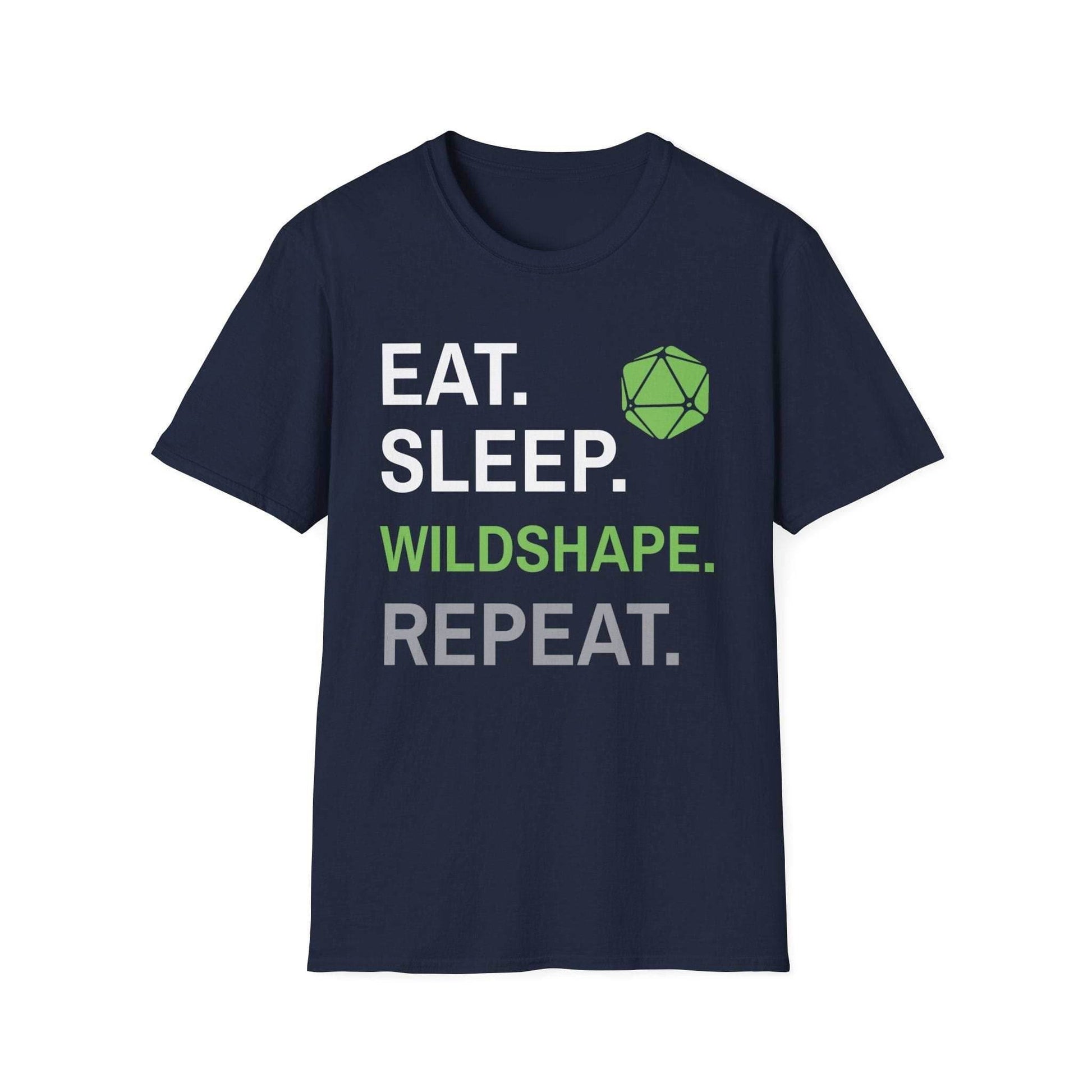 Druid Class T-Shirt – 'Eat, Sleep, Wildshape, Repeat' - Navy / S