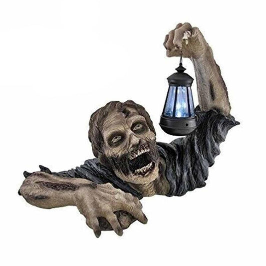 1pc Halloween Zombie Crawling Horror Decor, Scary Led Lights Zombie Holding Lantern Outdoor Figurine Light