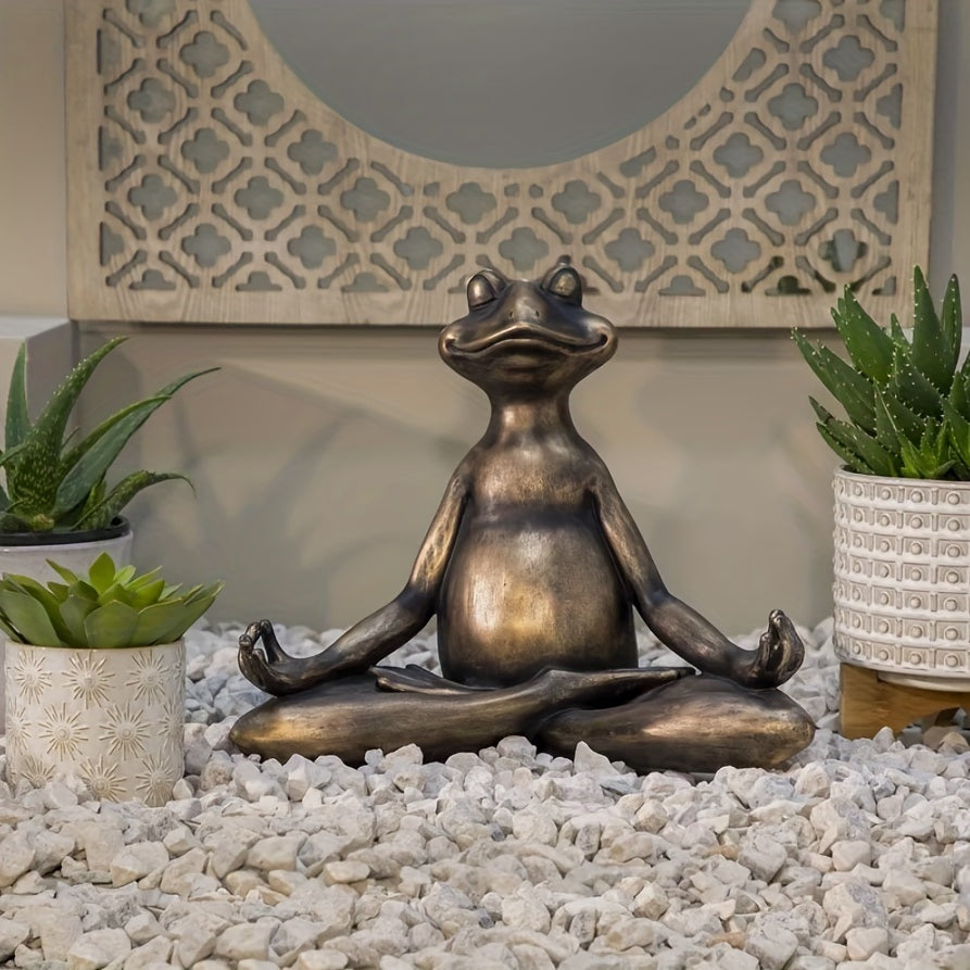 1pc Miniature Meditation Yoga Frog Resin Statue, For Desktop Living Room Bedroom Office Book Shelf Garden Outdoor Decoration, Home Decoration