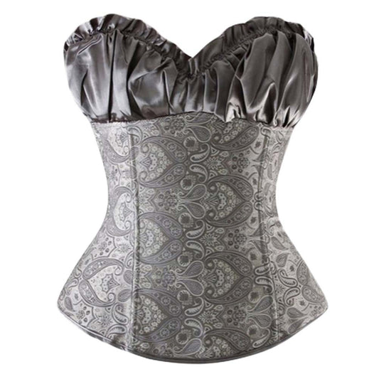 Womens Vintage Lace up Boned Renaissance Corset Satin Bustier Top, Grey