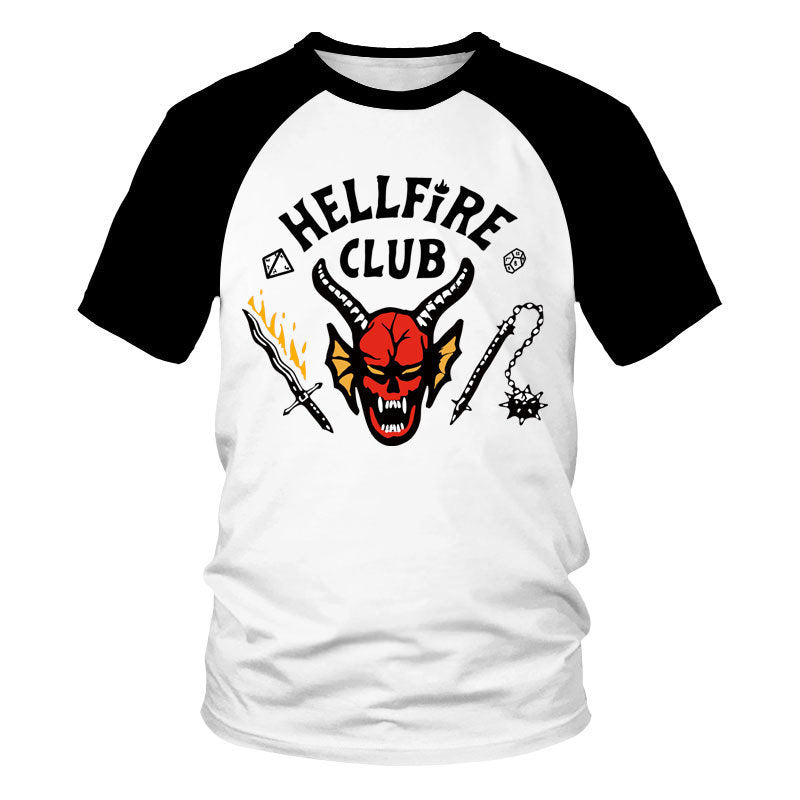 Stranger Things 4 Hellfire Club Logo Raglan Baseball Tee Short Sleeve