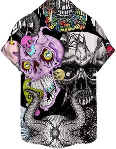 Men's Fashion Print Shirts Skull T-Shirts Casual Loose Hawaiian Shirts