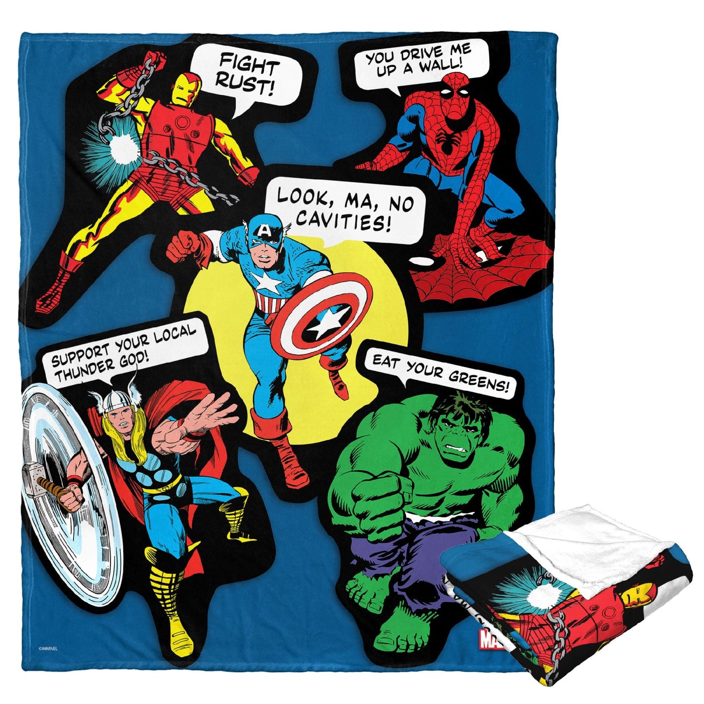 Marvel Comics; Avengers Stickers Aggretsuko Comics Silk Touch Throw Blanket; 50" x 60"