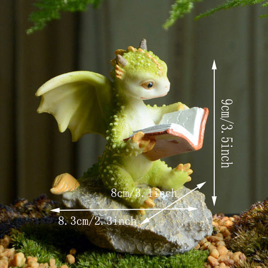 Figurines miniatures de jardin féerique 1 pièce, jolie statue de dragon en résine, mini figurine de lecture de dragon, mini statue de dragon rose et de bébé, décoration de jardin féerique, pour collection d'étagères de pots de fleurs