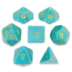 Set of 7 Handmade Stone Polyhedral Dice, Turquoise Magnesite