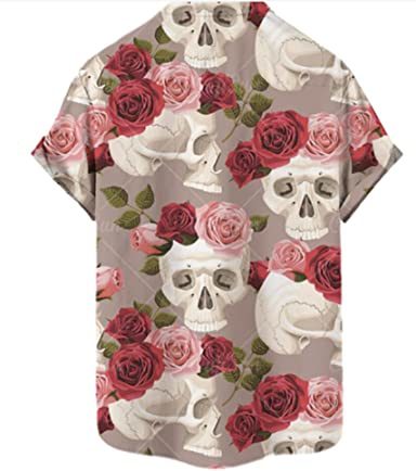 Men's Fashion Print Shirts Skull T-Shirts Casual Loose Hawaiian Shirts