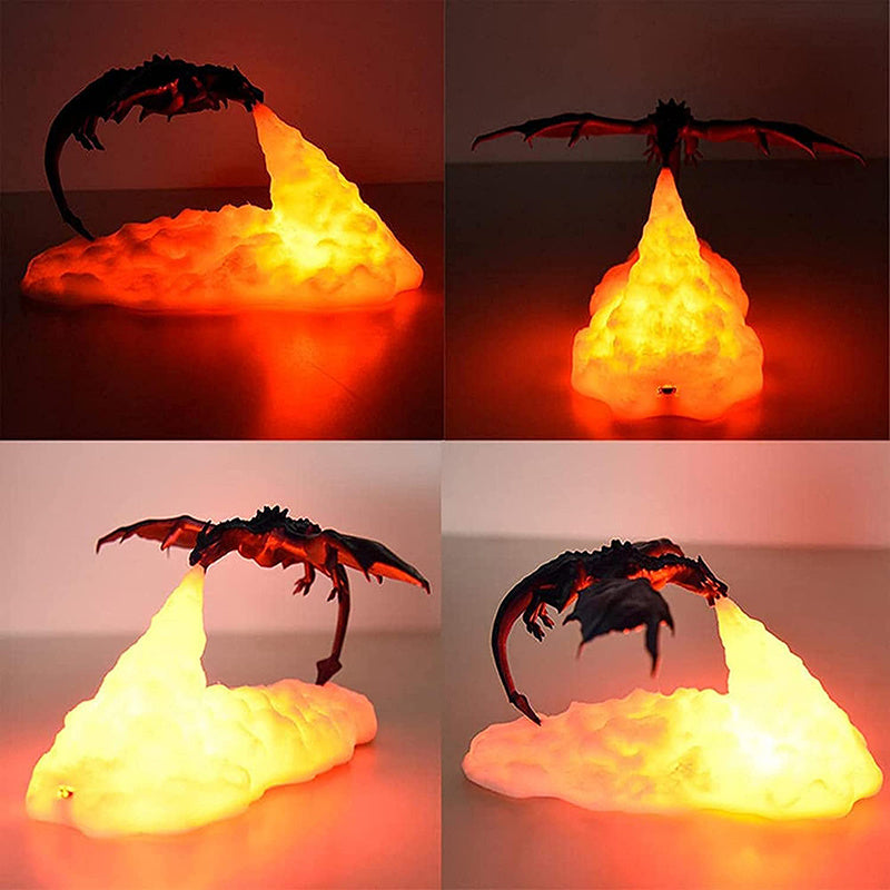 Lampe LED Dragon imprimée en 3D, veilleuse Dragon volcan, lampes de lune rechargeables, lampe de nuit, décoration de chambre d'adolescent, cadeau de noël