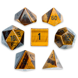 Set of 7 Handmade Stone Polyhedral Dice, Tiger's Eye