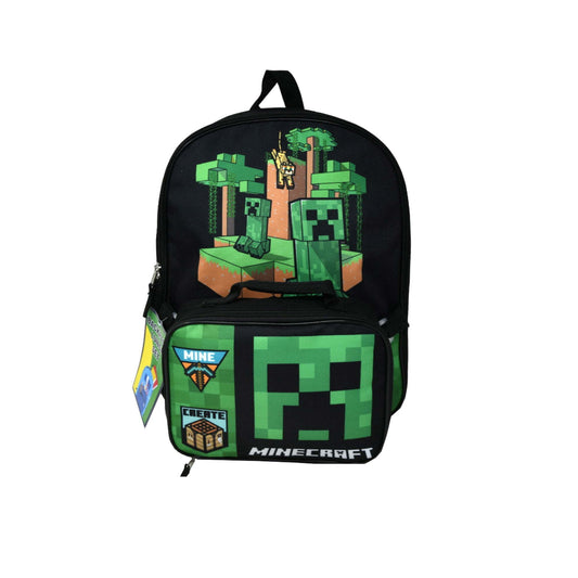 Ensemble de sac à dos d'école Minecraft pour enfants avec sac à déjeuner - Sac à bandoulière multicolore de 16 pouces