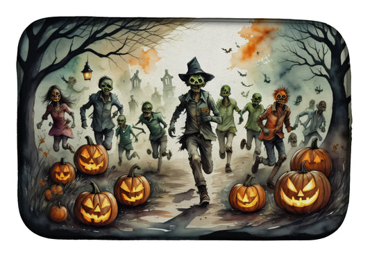 Zombies Spooky Halloween Dish Drying Mat Absorbent Dish Drying Mat Pad for Kitchen Counter Dish Drainer Mat for Countertop, 14 x 21", Multicolor