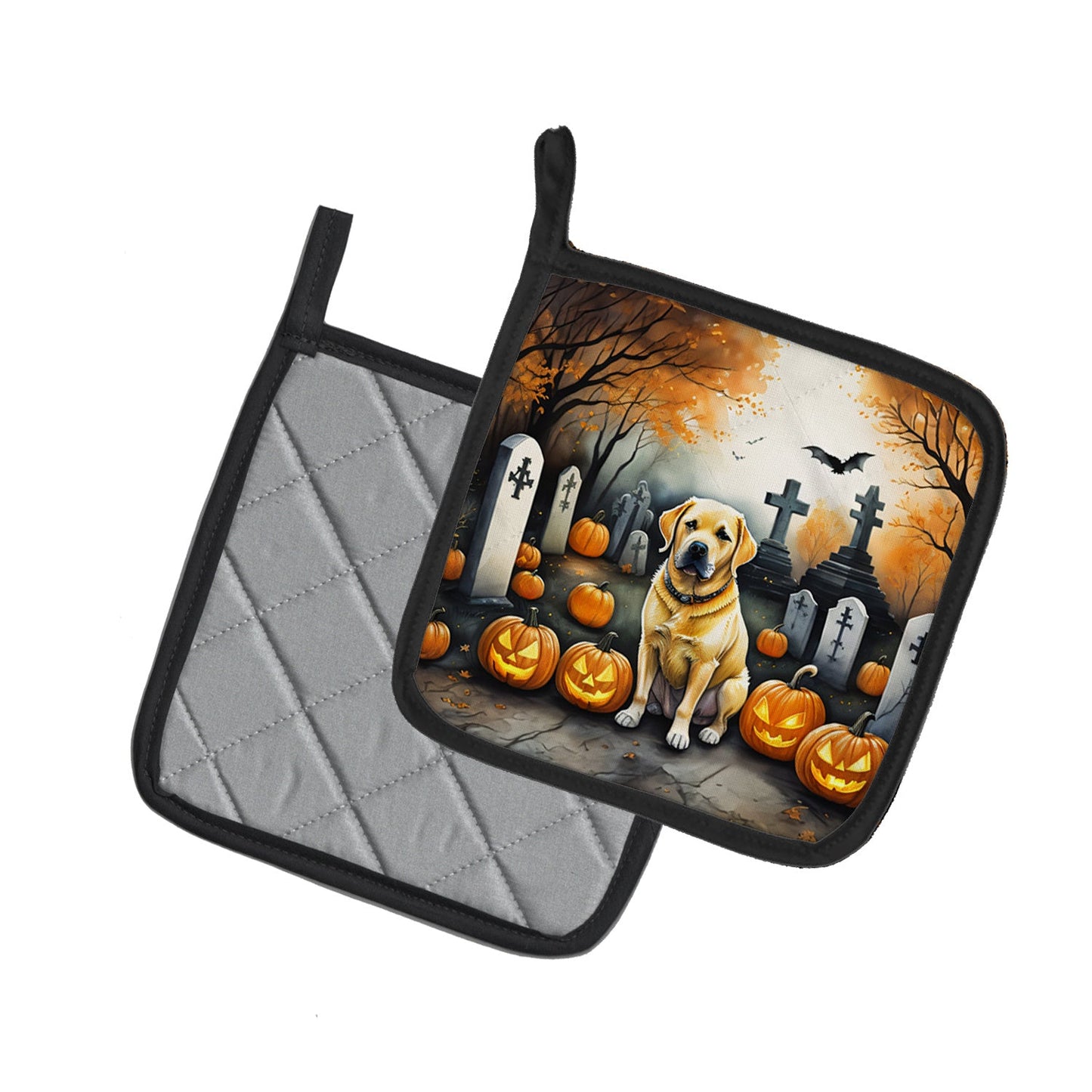 Yellow Labrador Retriever Spooky Halloween Pair of Pot Holders Kitchen Heat Resistant Pot Holders Sets Oven Hot Pads for Cooking Baking BBQ, 7 1/2 x 7 1/2