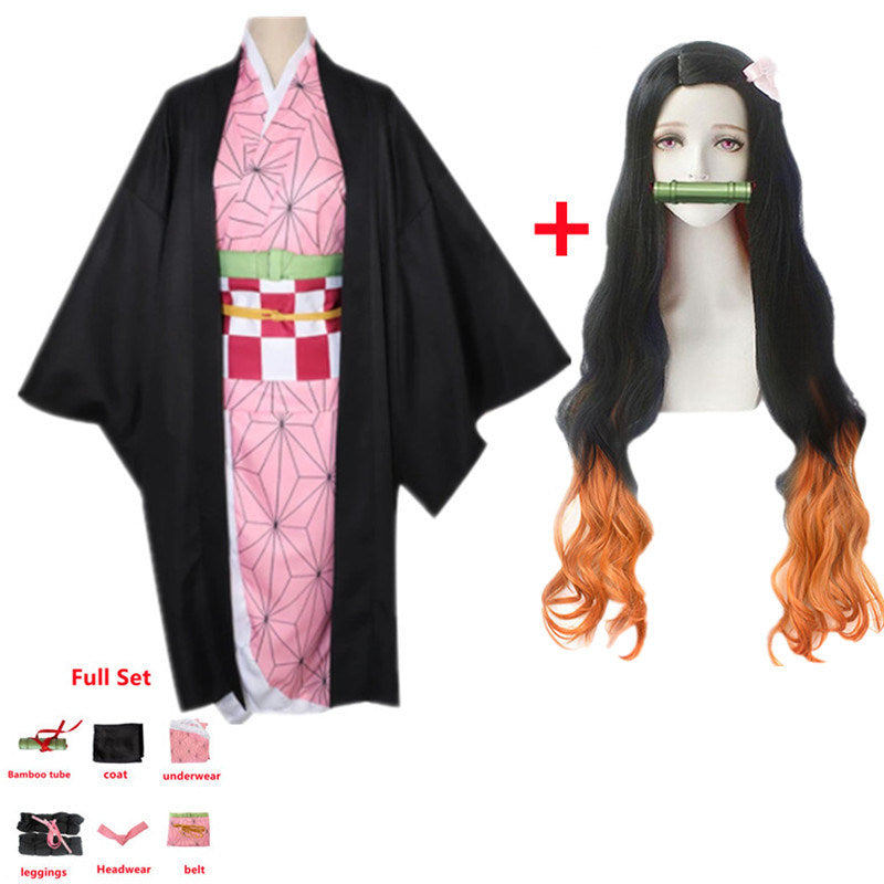 Anime Demon Slayer Kimetsu no Yaiba Cosplay Costume Nezuko Kamado Kimono Uniform Halloween Clothes