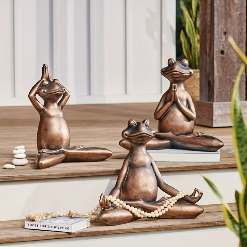 1pc Miniature Meditation Yoga Frog Resin Statue, For Desktop Living Room Bedroom Office Book Shelf Garden Outdoor Decoration, Home Decoration