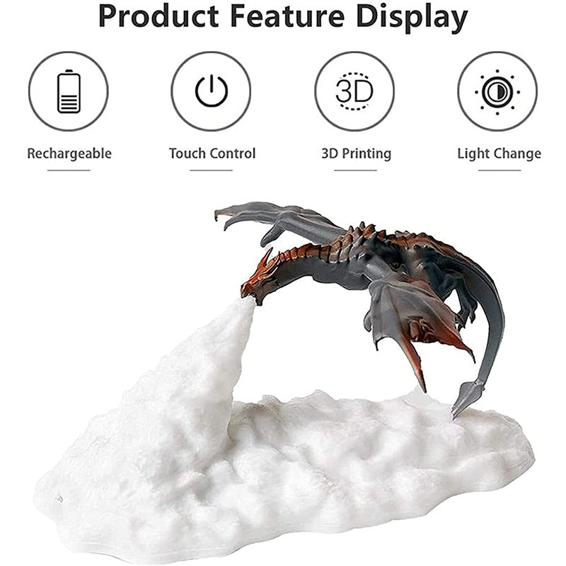 Lampe LED Dragon imprimée en 3D, veilleuse Dragon volcan, lampes de lune rechargeables, lampe de nuit, décoration de chambre d'adolescent, cadeau de noël