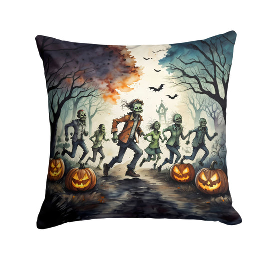 Zombies Spooky Halloween Throw Pillow Machine Washable, Indoor Outdoor Decorative Pillow for Couch, Bed or Patio, 14Hx14W