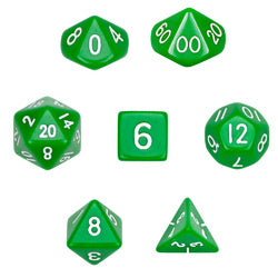 Ensemble de 7 dés polyédriques dans une pochette en velours - Vert opaque