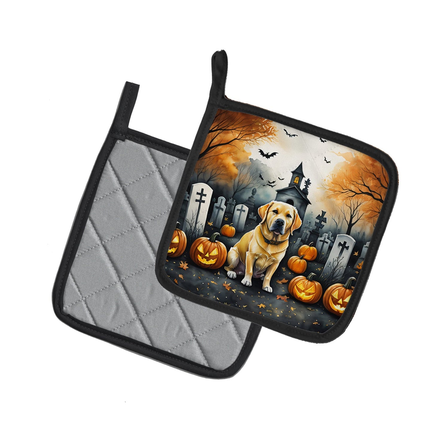 Yellow Labrador Retriever Spooky Halloween Pair of Pot Holders Kitchen Heat Resistant Pot Holders Sets Oven Hot Pads for Cooking Baking BBQ, 7 1/2 x 7 1/2