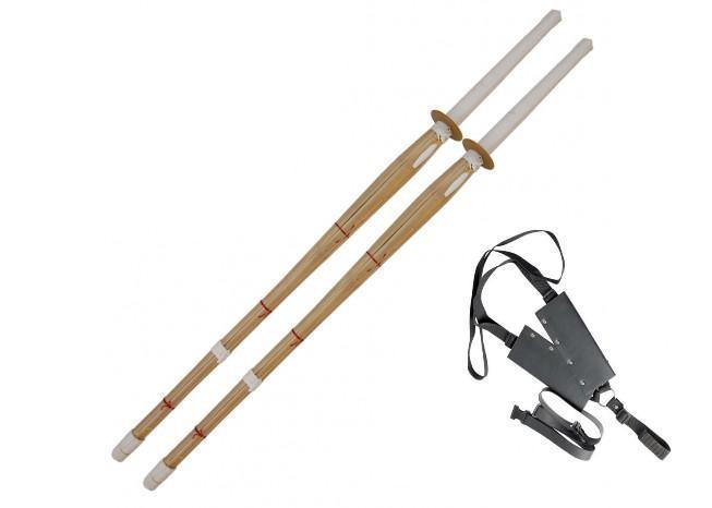 Double Training Bamboo Shinai Sword Set Sheath Combo-0
