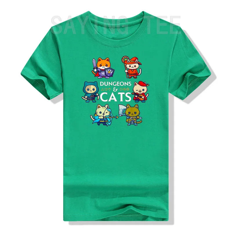 Dungeons and Cats RPG D20 Dice Nerdy Fantasy Gamer Cat Gift T-Shirt Gifts Funny Kawaii Sarcastic and Ironic Cool Kitten Tee Tops