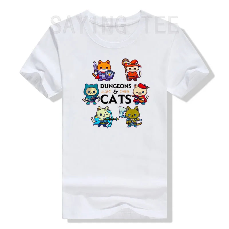 Dungeons and Cats RPG D20 Dice Nerdy Fantasy Gamer Cat Gift T-Shirt Gifts Funny Kawaii Sarcastic and Ironic Cool Kitten Tee Tops