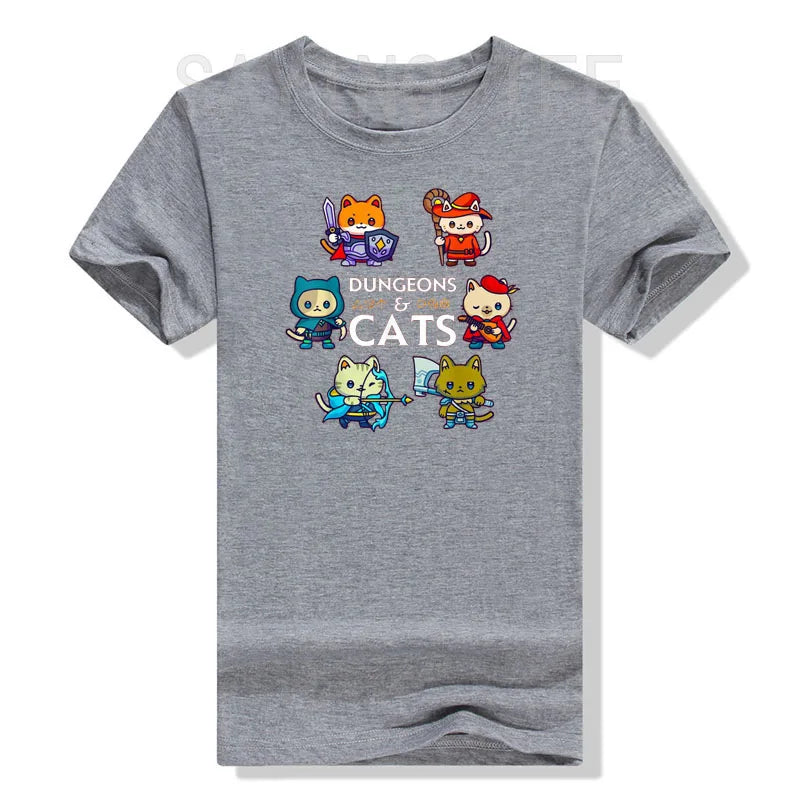 Dungeons and Cats RPG D20 Dice Nerdy Fantasy Gamer Cat Gift T-Shirt Gifts Funny Kawaii Sarcastic and Ironic Cool Kitten Tee Tops