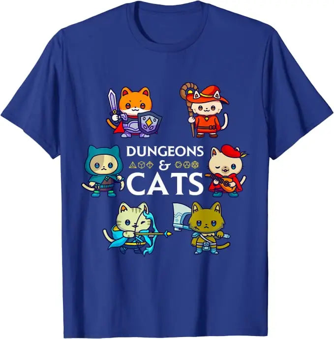 Dungeons and Cats RPG D20 Dice Nerdy Fantasy Gamer Cat Gift T-Shirt Gifts Funny Kawaii Sarcastic and Ironic Cool Kitten Tee Tops