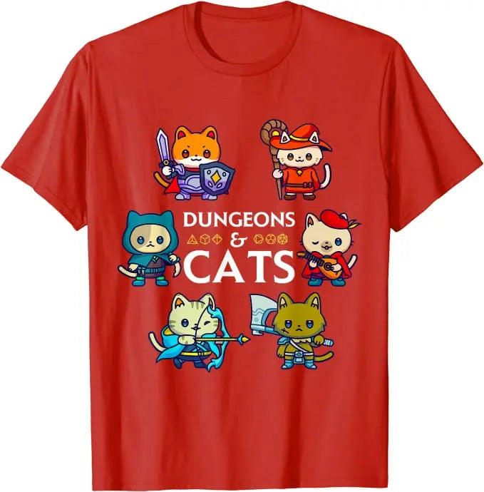 Dungeons and Cats RPG D20 Dice Nerdy Fantasy Gamer Cat Gift T-Shirt Gifts Funny Kawaii Sarcastic and Ironic Cool Kitten Tee Tops