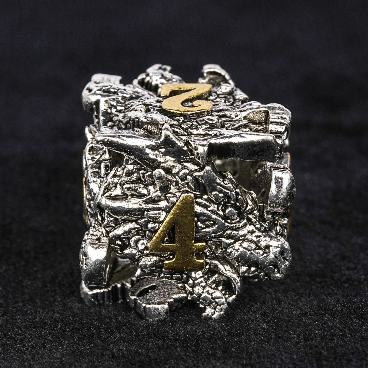 dungeons and dragons silver shaped dragon head metal hollow dice set