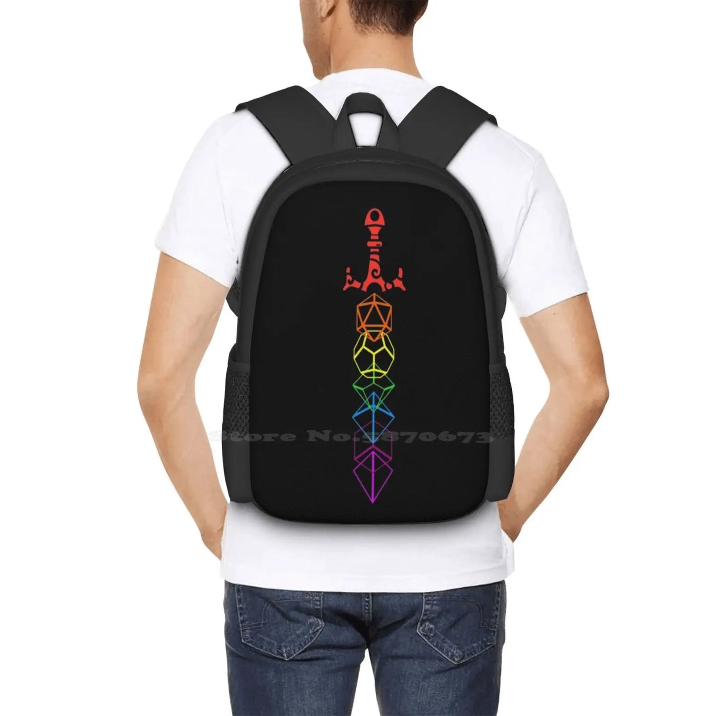 Dungeons And Dragons Sword Pattern Design Laptop Travel School Bags Dragons Dnd D D Dice Games Roleplay Wizard Rogue Bard Warlock