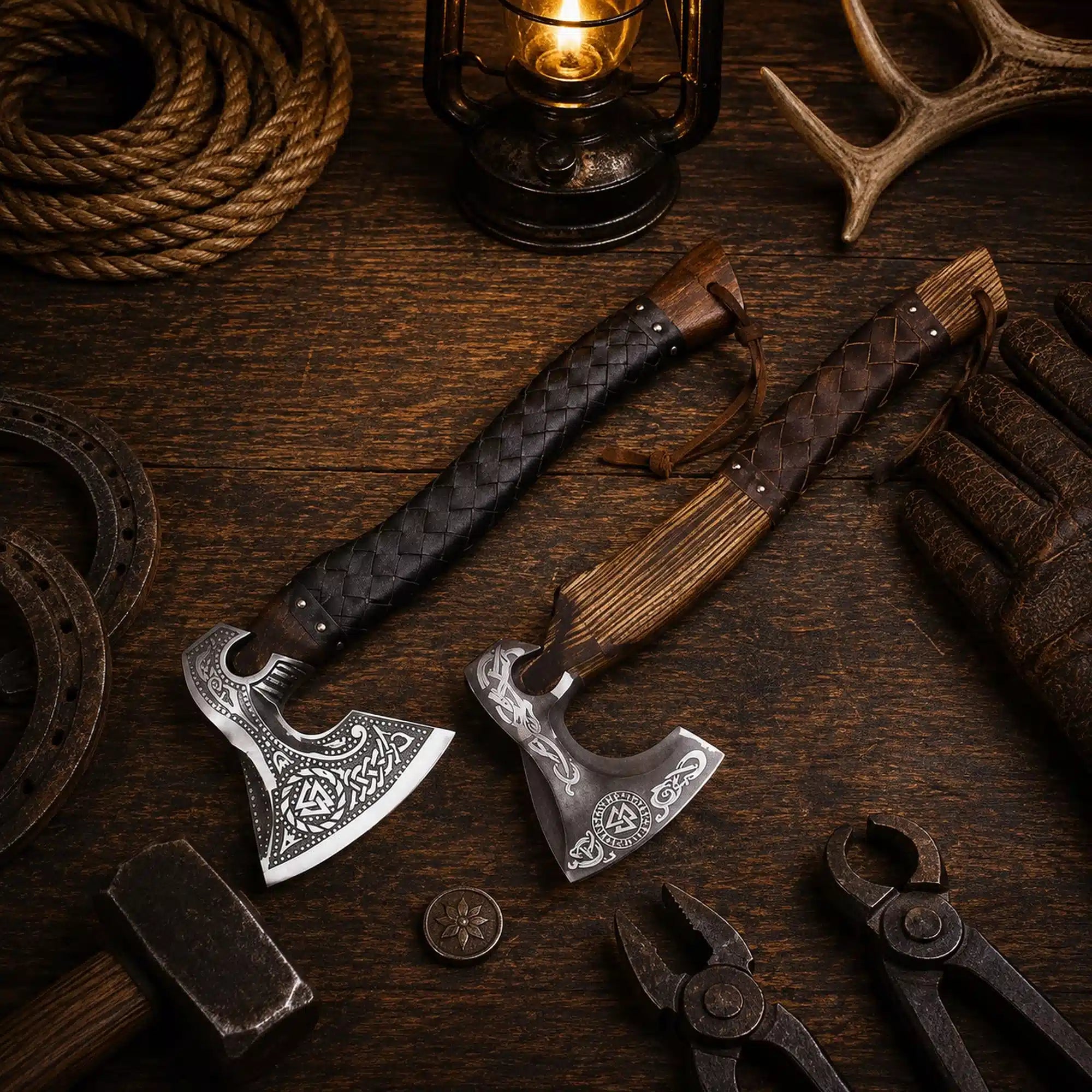 Best Duo Norse & Celtic Engraved Bearded Axe with Leather Sheath