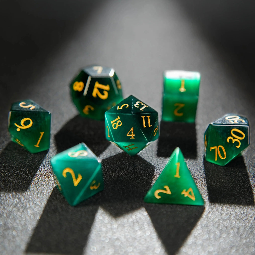 Dwarf Artisan - Emerald Gemstone DND Dice Set + Gold Numbers