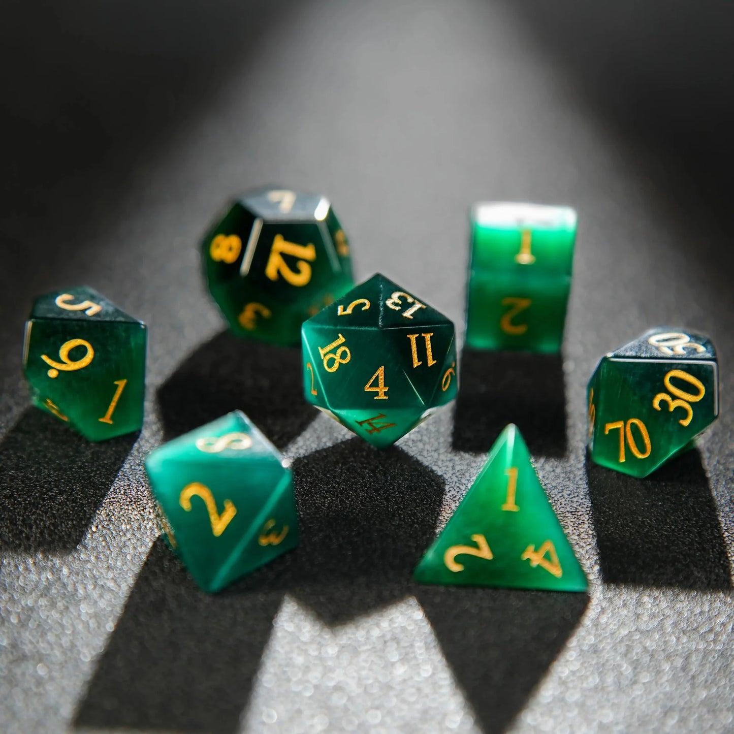 Dwarf Artisan - Emerald Gemstone DND Dice Set + Gold Numbers
