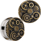 Steampunk Gears and Gizmos Screw Fit Tunnel Plug Set 2G to 1 Inch