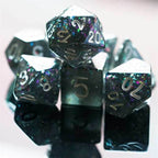 Black Cloud Brocade Powder 7-Dice Dnd Dice | Glitter w/Silver Numbers Set - 