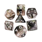 Stellar Explosion 7-Dice Set Black/Silver w/White Numbers Dnd Dice Set (Blacklight reactive) - 