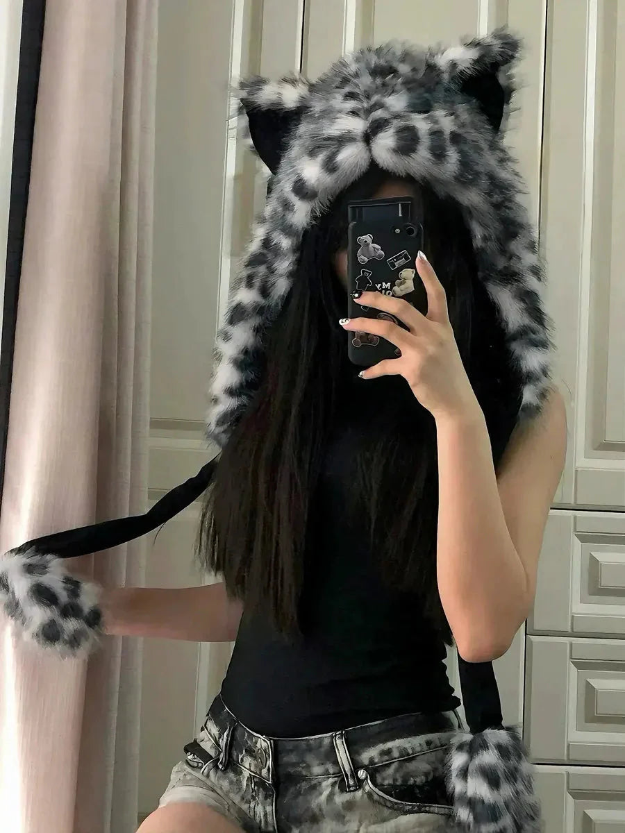 'Snow Leopard' Cheetah Pattern Furry Hat
