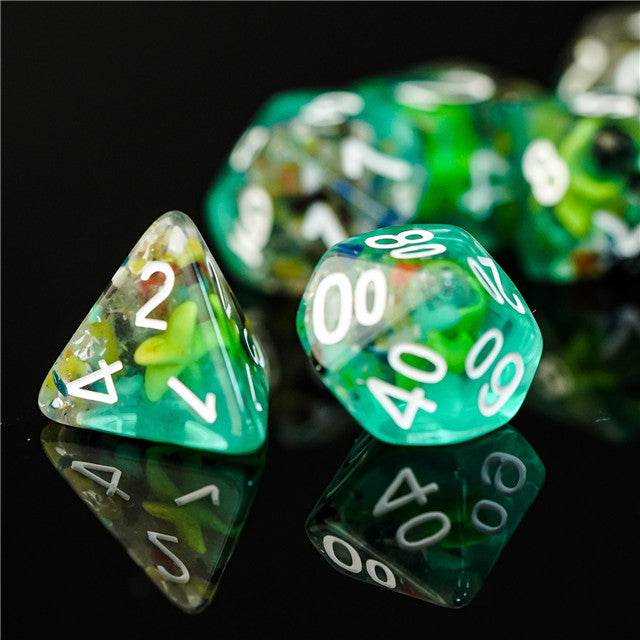 Sea Green Starfish Dice 7-Dice Set Resin Dungeons and Dragons Dice - 