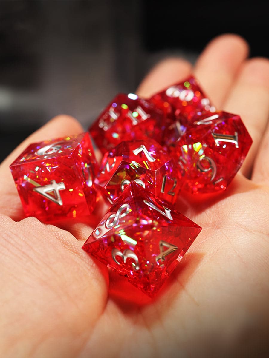 Rose Red Ice Crystal Dice Set Acrylic-DungeonDice1