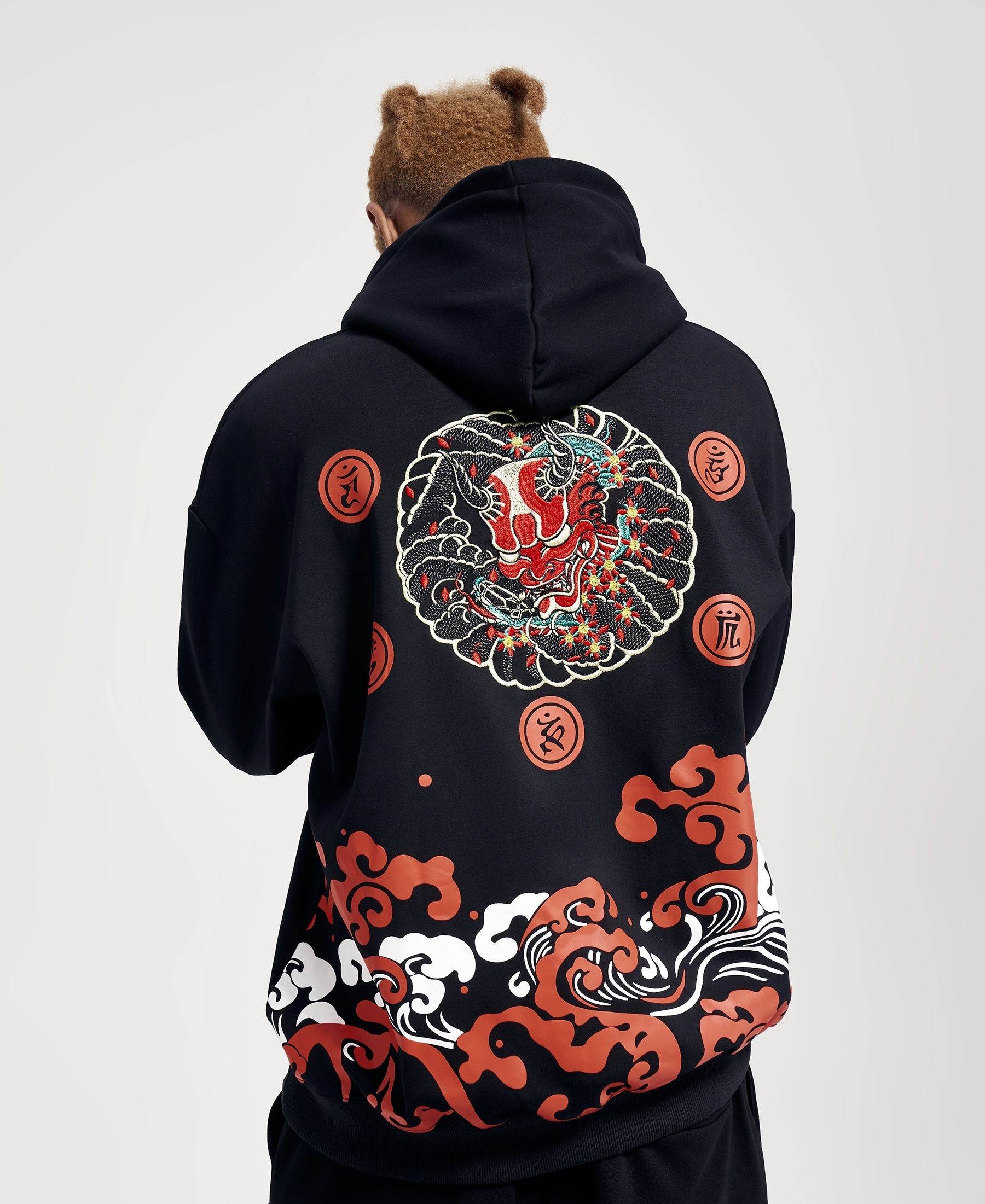 KH9060 Red Demon Embroidery Hoodie - Black / S