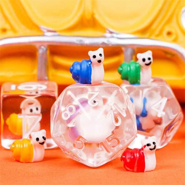 7-Color Snail Dice | Clear RPG 7-Dice Set w/ Colorful Snails Inside - 